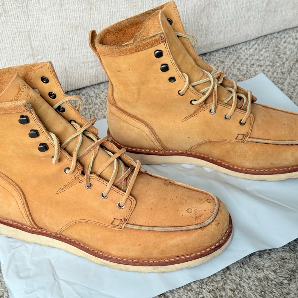 Vibram Timberland vintage Abington Wheat Nubuck Moc Toe Work Boots size 9.5